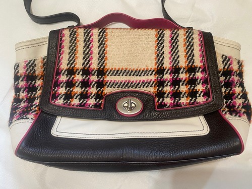 Coach Multicolor Tweed and Leather Turnlock Bag 21142 Purse Luxury RARE! - Picture 8 of 15