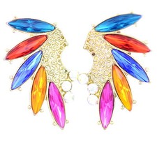 Very unusual colourful crystal bird wing earrings