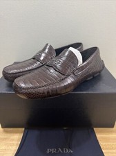 PRADA Tobacco Leather Croc Embossed Driving Shoe 2D2170