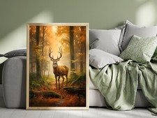Deer wall art print Stag picture gift Autumn forest wall art colourful prints