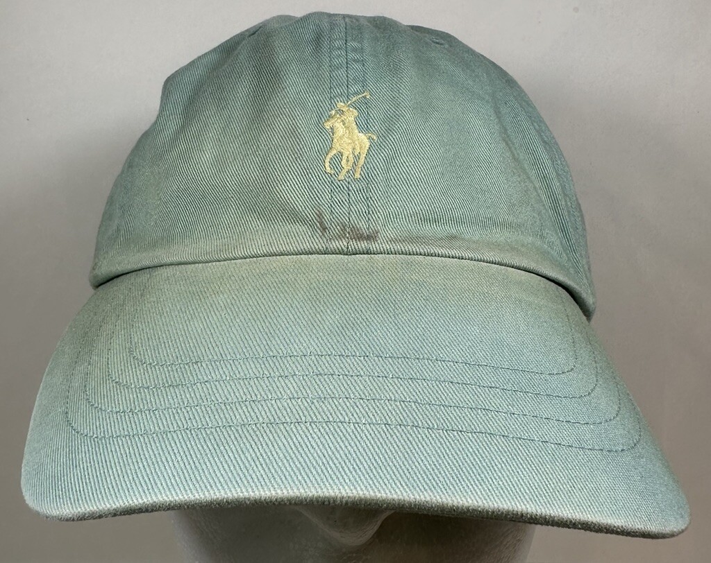 Cappello Polo Ralph Lauren nuovo di zecca verde effetto invecchiato giallo pony spiaggia
