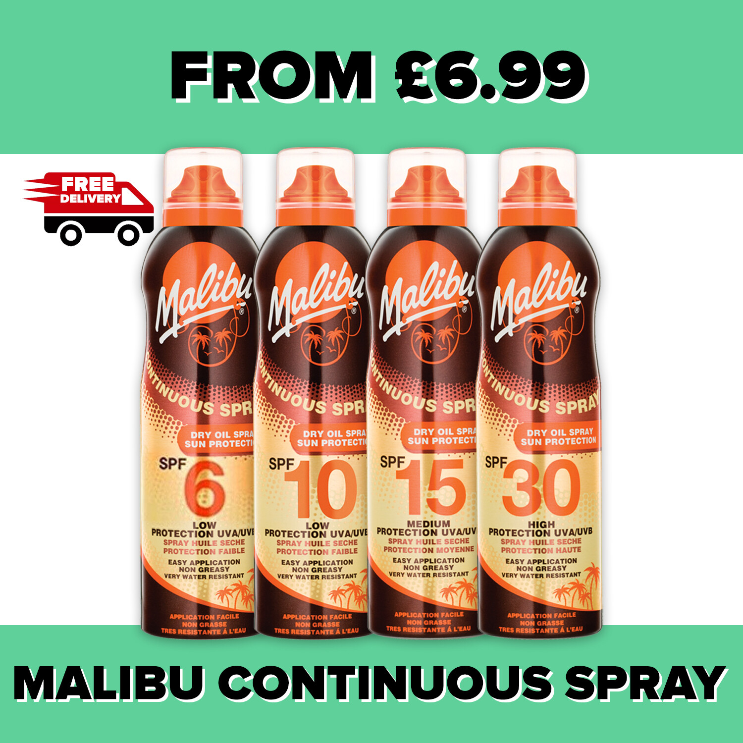Malibu Continuous Dry Oil Sprays 175ml, Malibu Continuous Lotion Oil Spray 175ml eBay