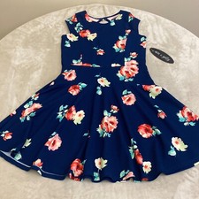Ava & Yelly YOUTH JUNIOR Navy Blue Floral Back Zip Fit & Flare Dress Size 16
