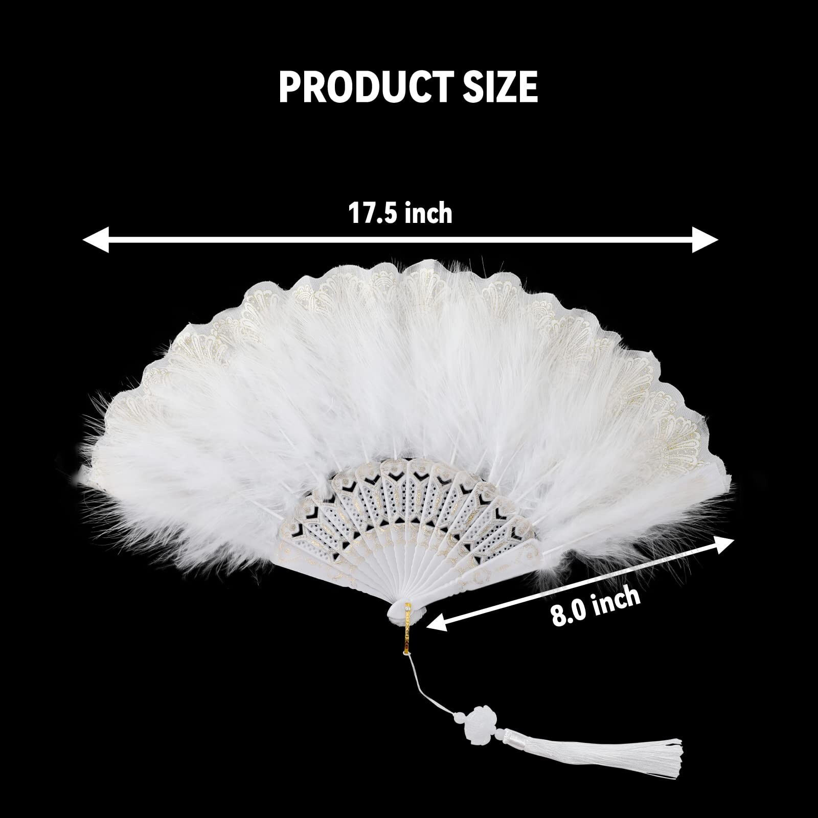 White Foldable Feather Fan Handheld Chinese Vintage Style Hand Held Folding F...