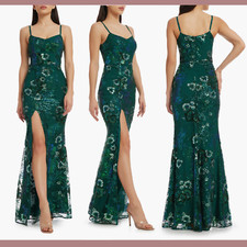 NWT 348 Dress The Population  XXS  Tori Floral Sequin Mermaid Gown Green J481