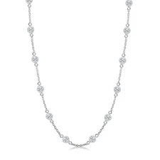 Valentine gifts 925 Sterling Silver CZ Crystal Station Chain Necklace for Women