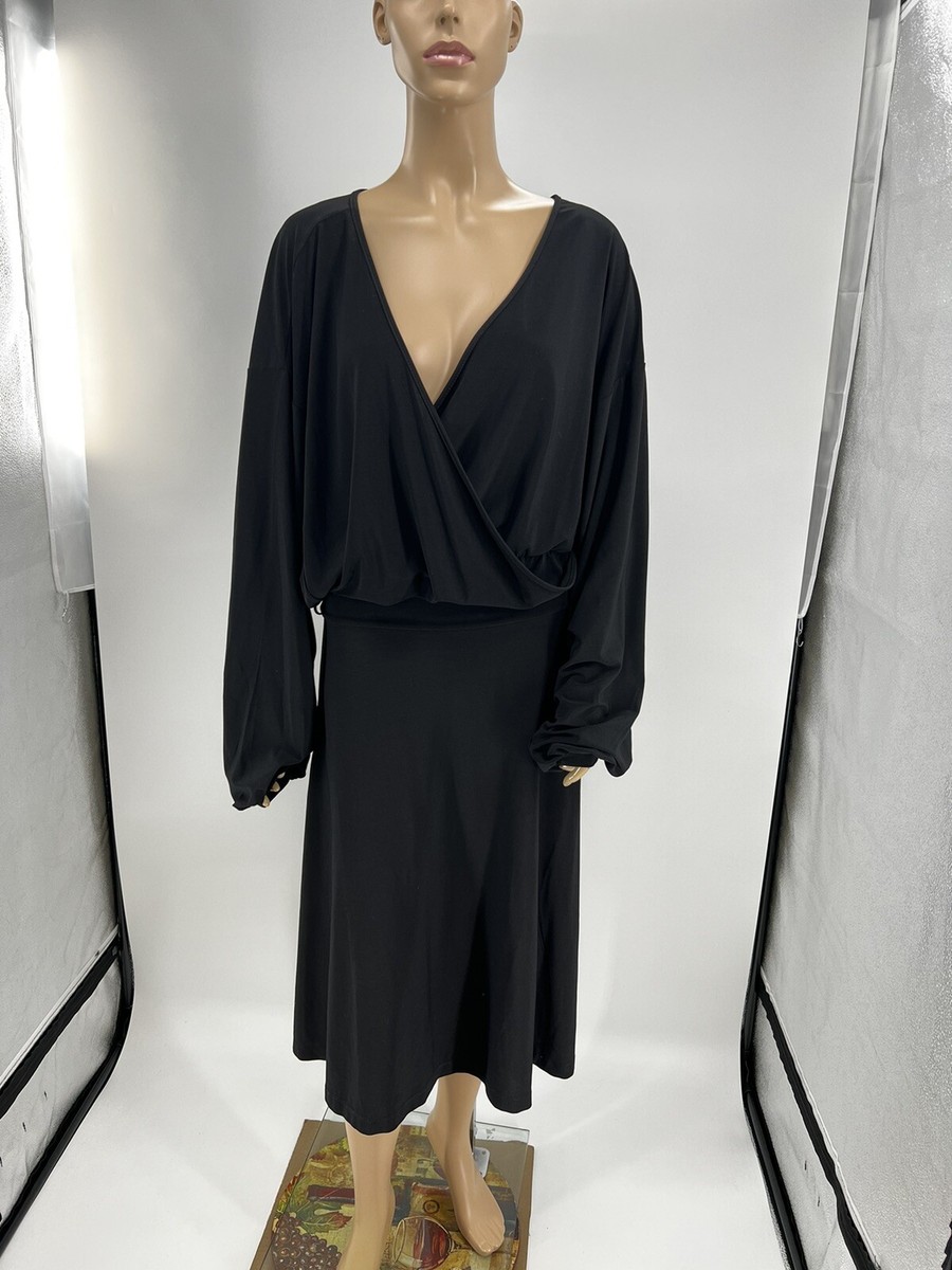 index Womens Black Long Balloon Sleeve V Neck Wrap midi Dress size medium |  eBay