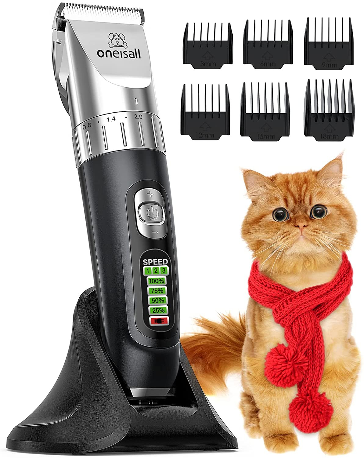 Oneisall Cat Hair Trimmer,Quiet Cat Clippers for Matted Hair,Cordless Cat Groomi