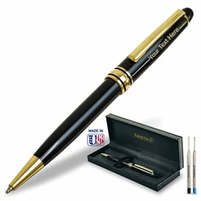 Personalized Pen, Elegant Engraved Pen. Luxury Customized Black and Gold Pen