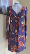 Nine West Long Sleeve V Neck Purple Floral Dress, Size 6