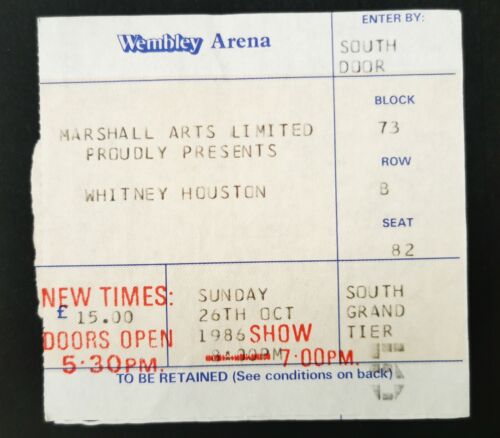 WHITNEY HOUSTON TICKET Wembley Arena LONDON 26th October 1986 Rare