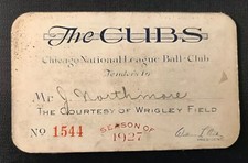 1927 Chicago Cubs Ticket Pass Hack Wilson L L HR 30/Charlie Root 26 Win B.Ruth⚾️