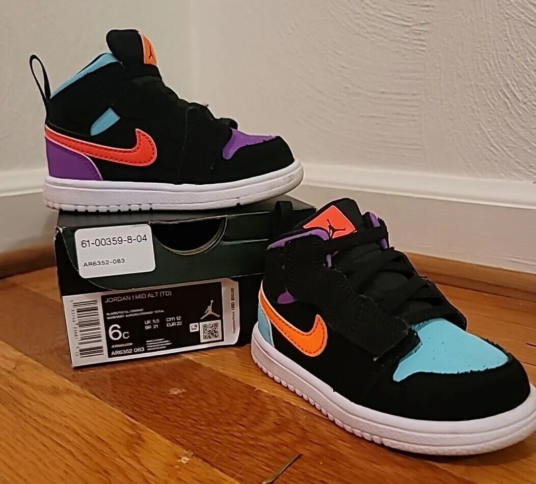 Nike Air Jordan 1 MID Shoes Toddler Kids Black Multi Color Nike Air Jordan 1 MID Shoes Toddler Kids Black Multi Color