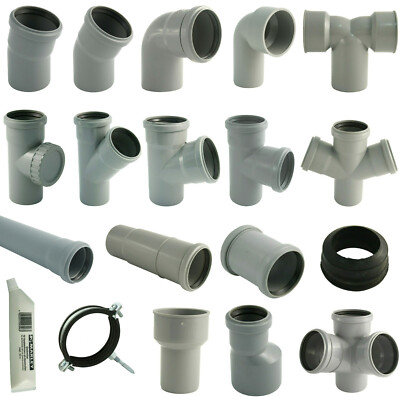 HT Abwasser Abfluss DN 32 40 50 75 110 Rohr Bogen Abzweig Schellen Siphon Muffe
