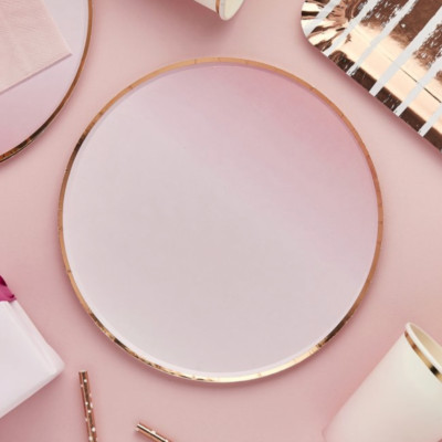 Rosa Ombre Rosegold Partygeschirr Deko Teller Tassen Servietten Tischdecke