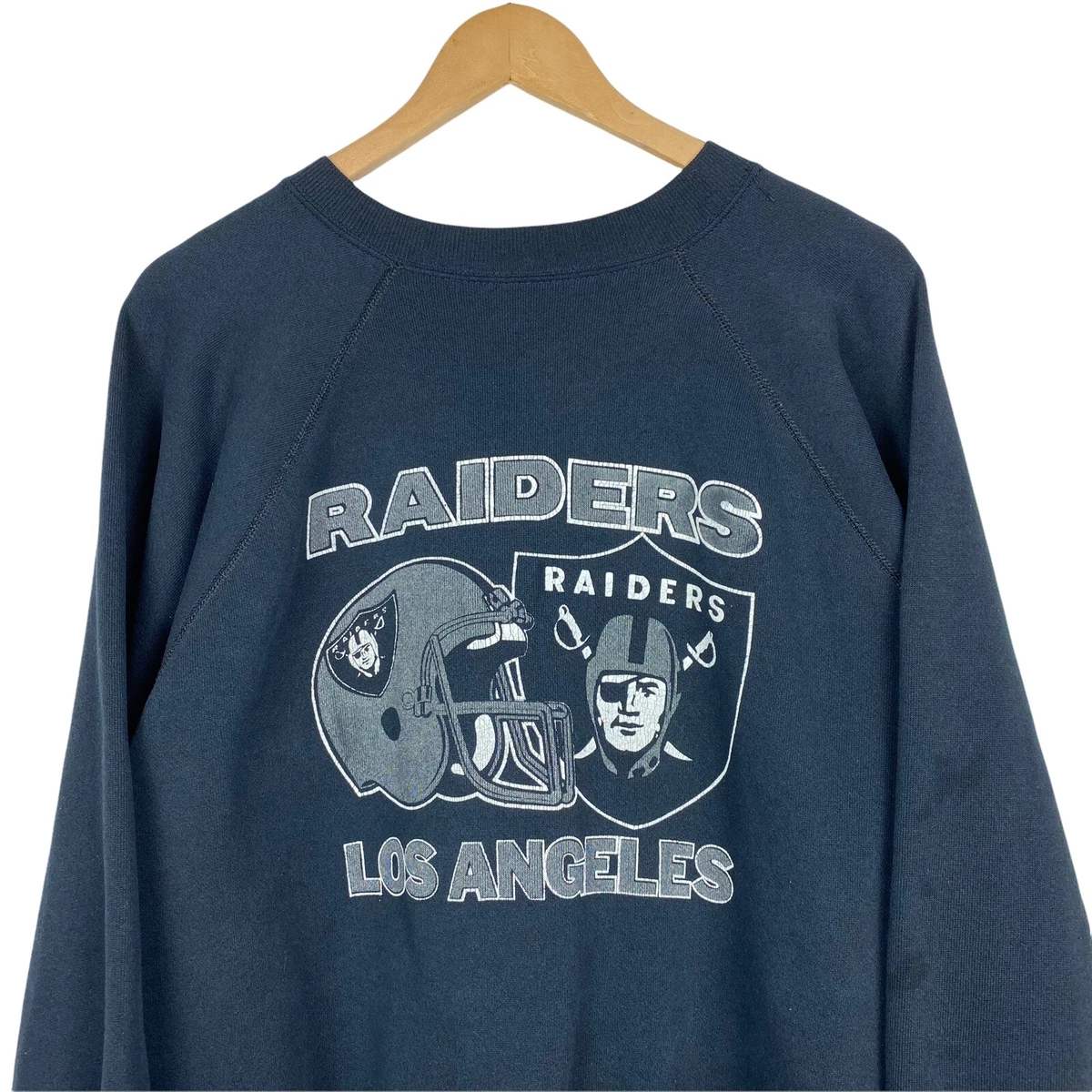 Vintage 1980 s NFL Los Angeles Raiders Distressed Faded Black Crewneck Sweater