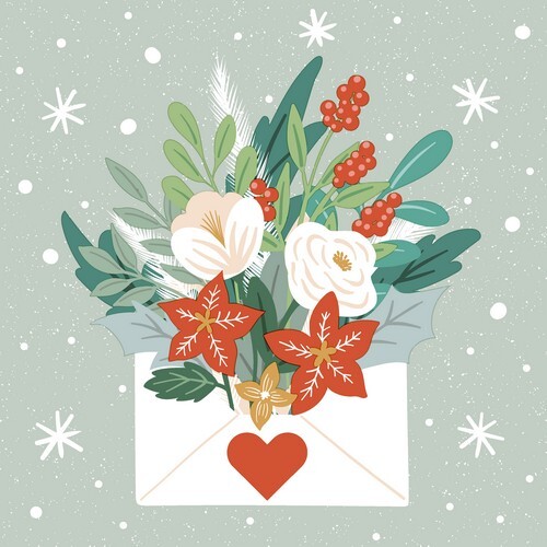 20 Servietten Christmas Letter Brief Mit Winterblumen Liebesbrief Herz 33X33Cm-image