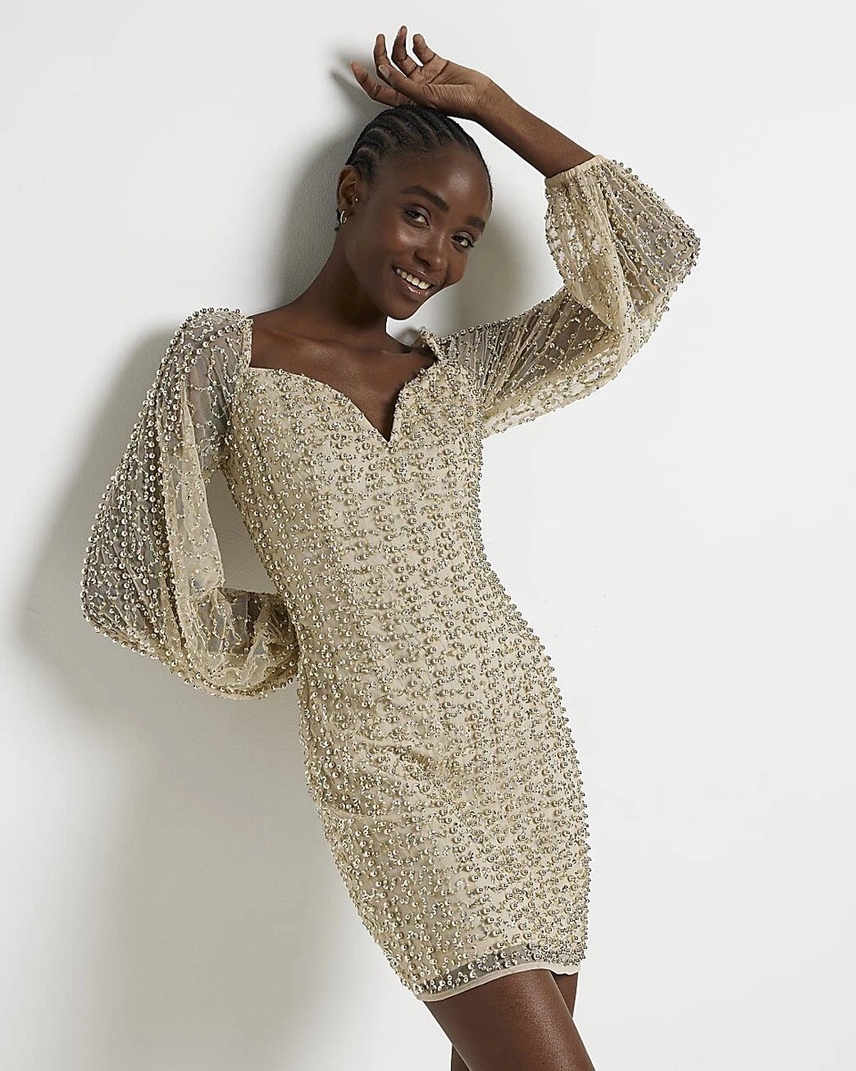 River Island Womens Beige Cotton Shift Dress Size 12