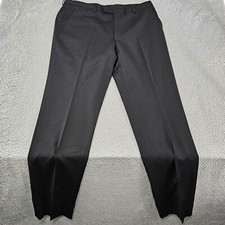 Hugo Boss Dress Pants Mens Size 35x33 Black Johnstons Lenon Wool Flat Front