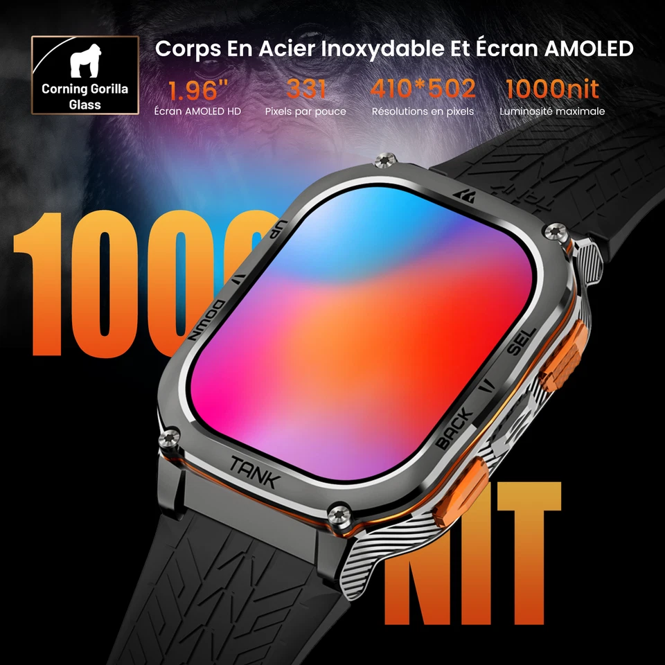 KOSPET® TANK M3 ULTRA GPS Smartwatch Herren AMOLED 1000nit Herzfrequenz 15 Tage - Bild 3 von 4