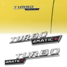 2PC TURBO 4MATIC+ Plus For AMG Fender Emblem Badge Gloss Sliver Chrome E53 GLE53