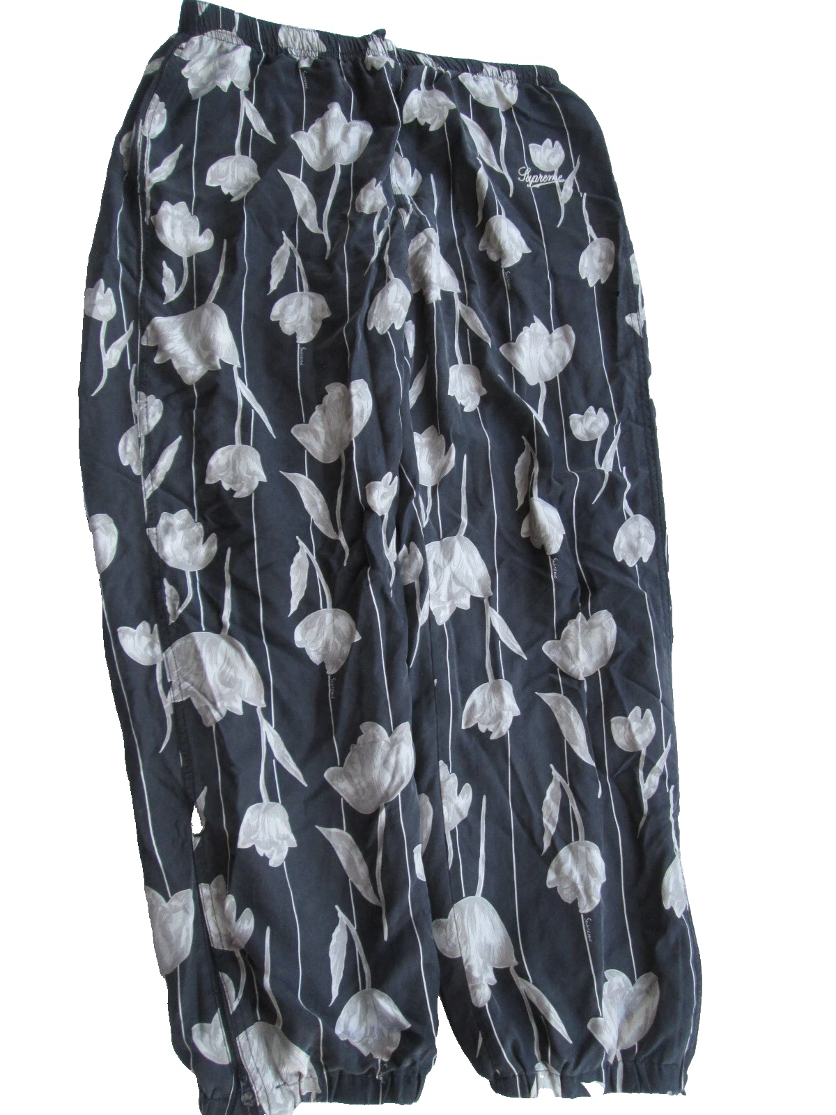 Pantalon Supreme soie Track Floral SS19 fleur tulipe noir moyen doublé décontracté 2019