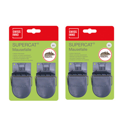 SWISSINNO Supercat Mausefalle aus Kunststoff mit Fertigköder | 4er Pack