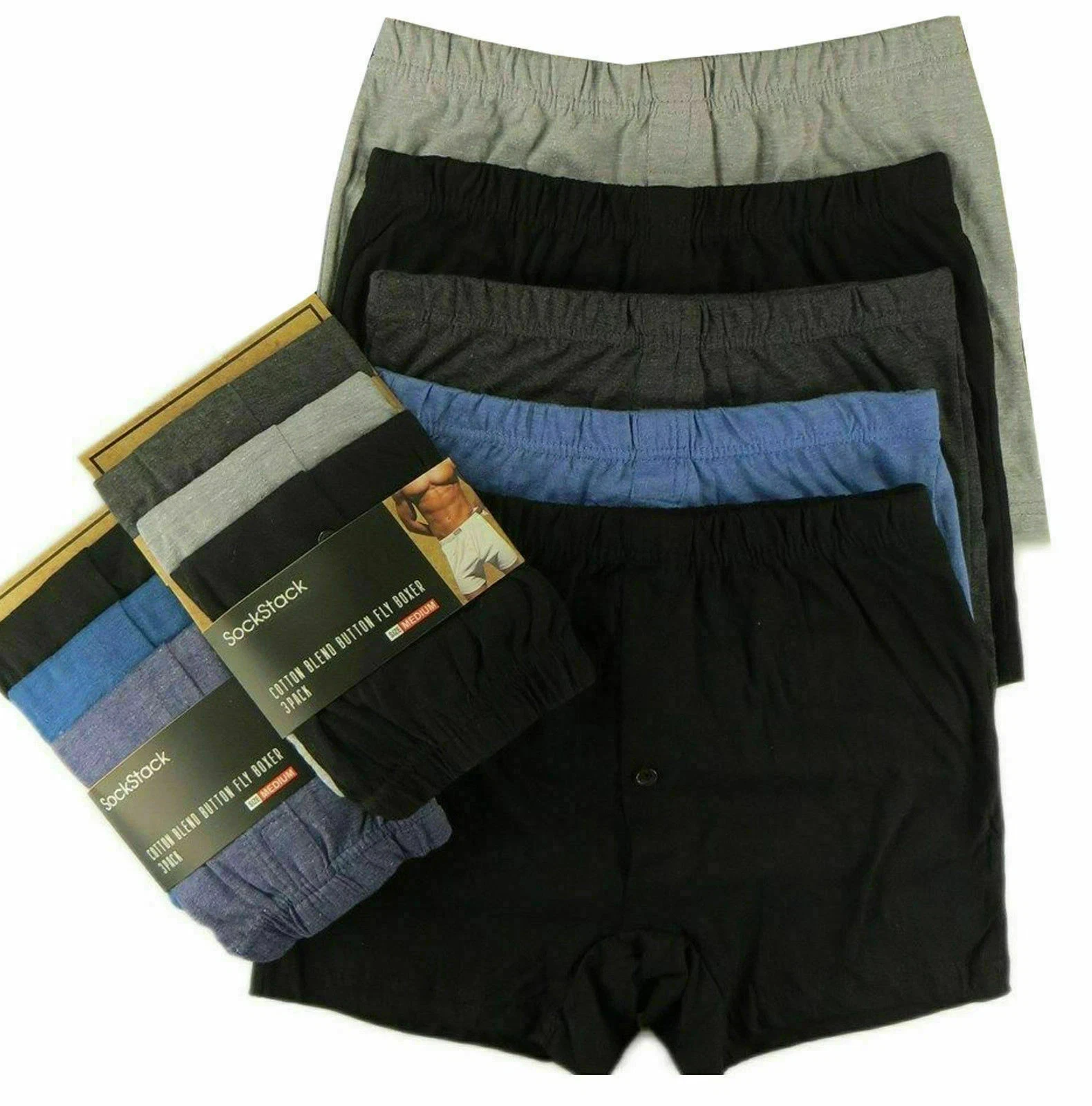 6 Pack of Men's Cotton Rich Plain Boxer Shorts
