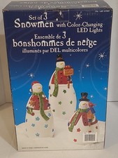 Set of 3 Snowmen w/ Color Changing LED Lights Christmas Figure Set Decor. New