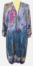 Citron Collection Rayon Duster open front kimono top blouse blue multicolor M