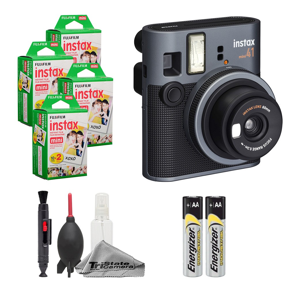 Fujifilm Instax Mini 41 Camera (Black) w/ 80 Mini Film & Cleaning