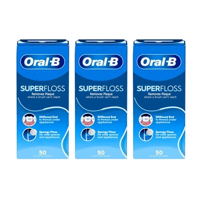ORAL-B 3x Oral B Dental SuperFloss - Braces | Wide Spaces | Bridges -50 Pre-Cut Strands