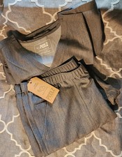 PEELZ Kyle Scrub Set XL Gray Solid V-Neck Top  Pants Polyester Blend