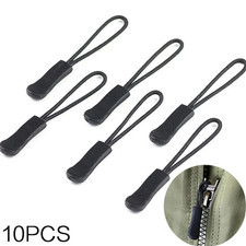 10pcs Black Plastic Zipper Pull Tabs PVC Replacement Pullers for Bags - NEW