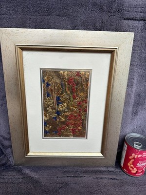 Schöner (PERFEKTER) Vintage gerahmter goldener Textil Wandteppich Nadelspitze Panel