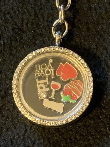 Floating Charms Locket Keychain Keyring Dangle + Floating Heart Love You Charms