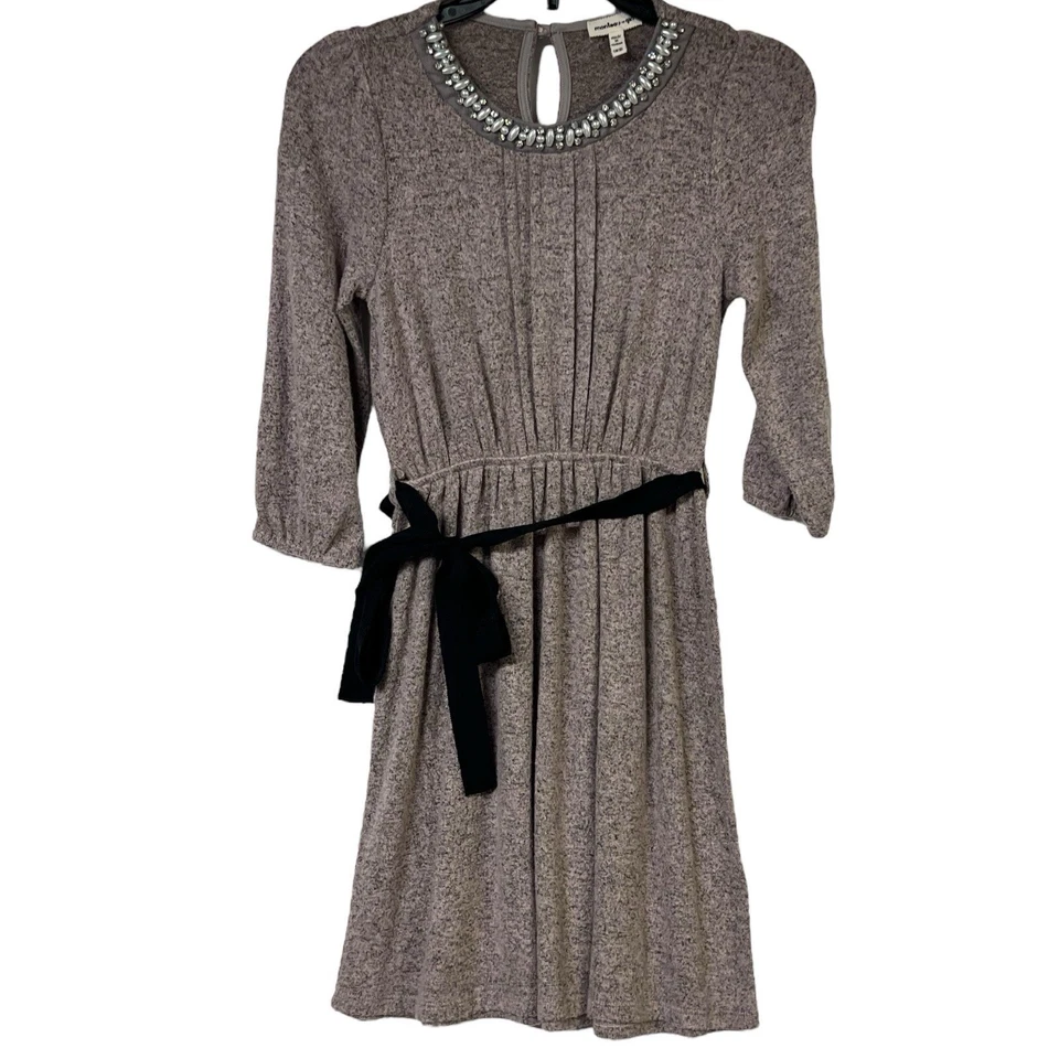 Monteau девочка платье вересковый серый украшенный декольте галстук талии жемчуг со стразами - Изображение 2 из 4