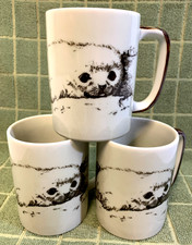 Lot of 3 Vtg OTAGIRI Coffee Mug Cup Baby Seal Sketch Design Made in Japan 1980's