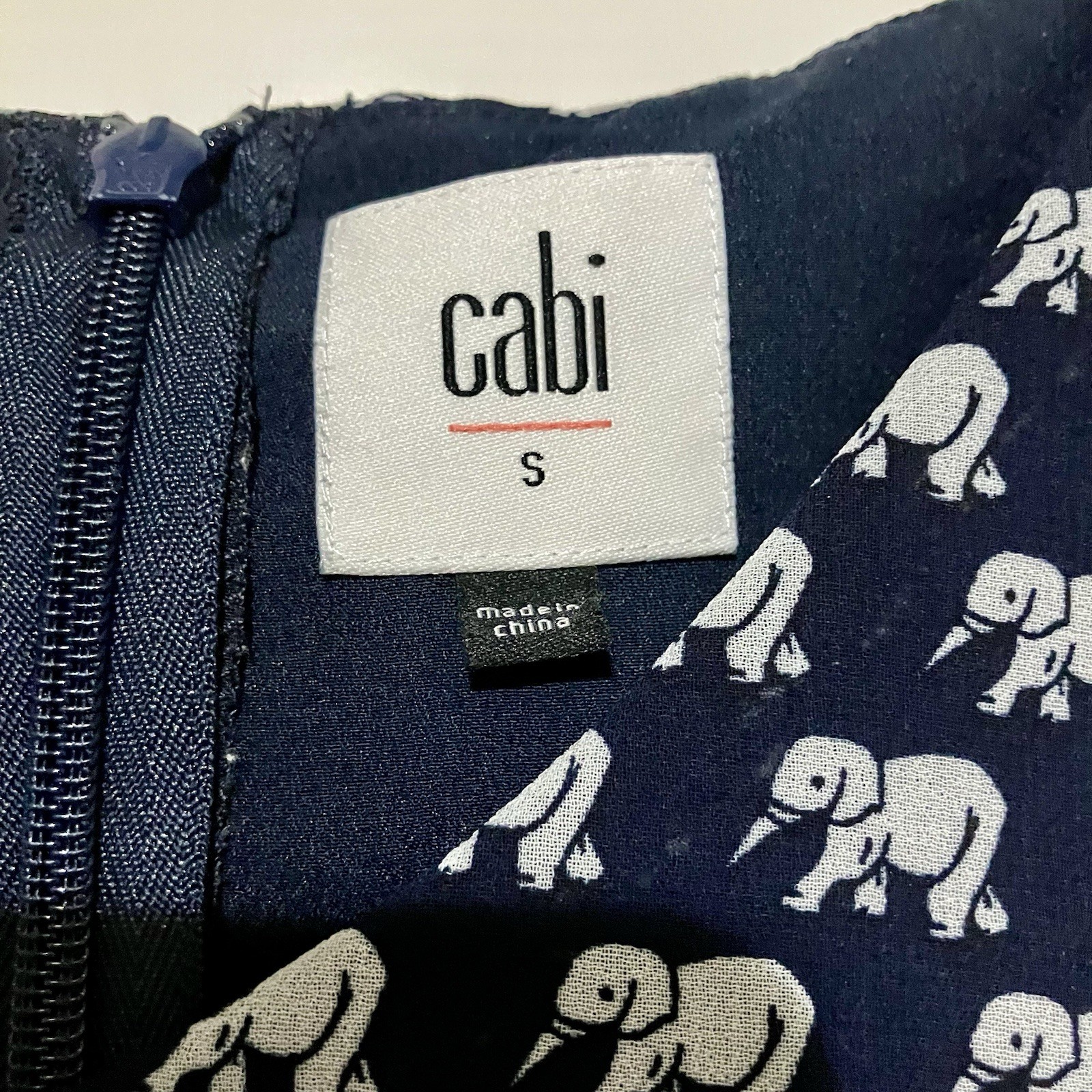 Cabi Parade Blouse Women’s S Blue Elephant Print Sheer Zipper Back V Neck Boho