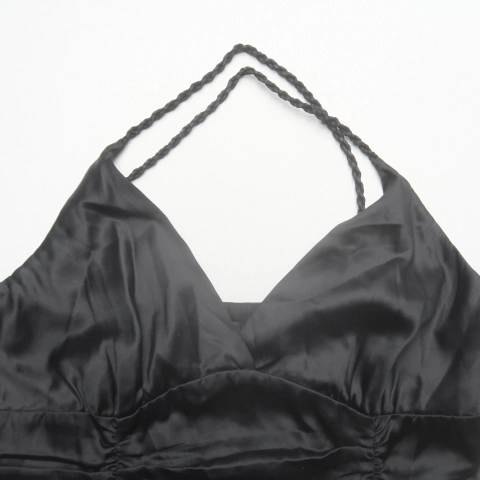 Blusa de Seda Bebe Y2K Talla Grande Negra Satén Acanalada Fiesta Salir De Colección Años 90 Top Foto 2 de 4