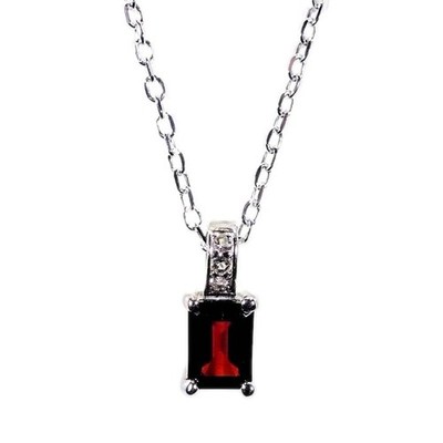 1.29 ct Natural Garnet, White Topaz Solid Sterling Silver Italian Necklace-51cm