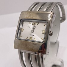 Vintage Womens Silver quartz Bangle Cuff Watch New Battery