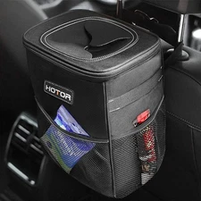 HOTOR Car Trash Can with Lid and Storage Pockets - 100% 2 Gallons, Black 