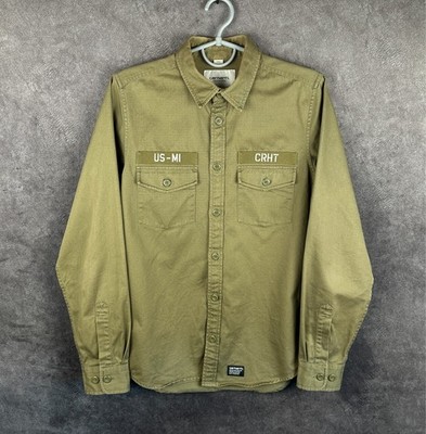 Carhartt WIP Shirt Mens Slim Medium M Boris Green Military Workwear Heavy Cotton