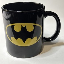 Batman Logo Large Coffee Mug DC Comics Black Ceramic 14oz Dishwasher Safe.