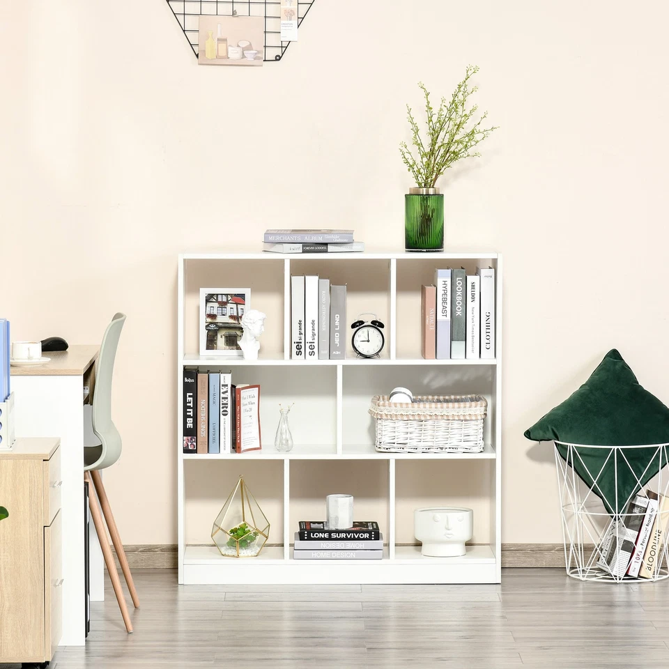 HOMCOM Mobile Libreria Portaoggetti a 3 Livelli e 8 Ripiani in MDF Bianco - Immagine 3 di 4