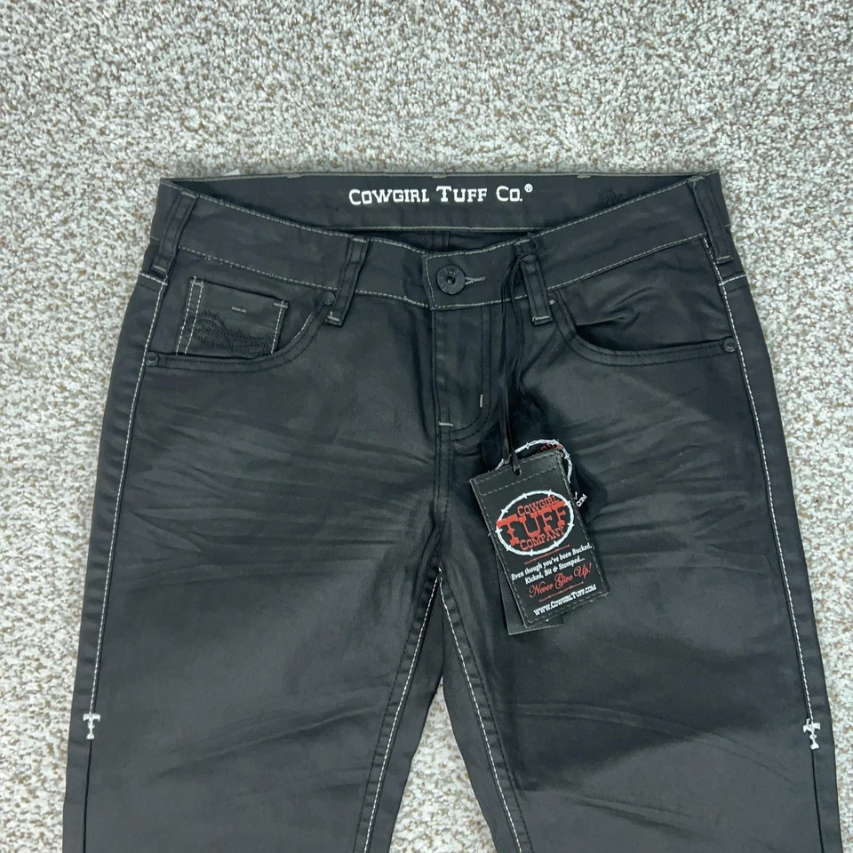 Cowgirl Tuff Jeans Women 28 Black Long Bootcut Western Stretch Denim Waxed Rodeo - Image 2 of 4