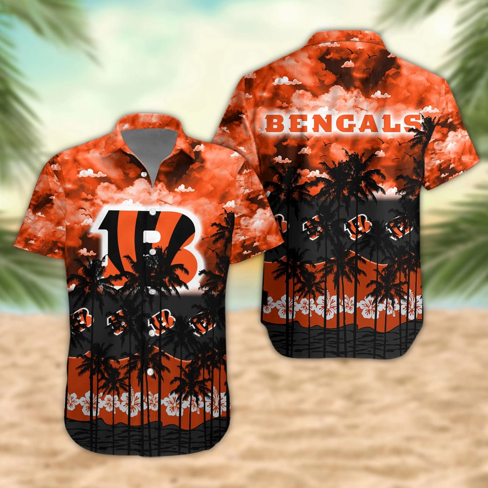 Cincinnati Football Palm Trees Sunset Hawaiian Shirt