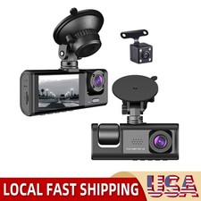 3-Lens 1080P Dash Cam w/ 32GB Card  Front Rear Inside, Night Vision, G-Sensor