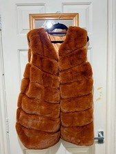 Brown/copper faux fur open fronted gilet with pockets, one size UK 12/14